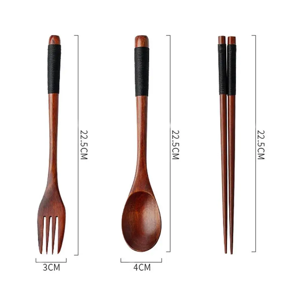 

KITPIPI Wooden Spoon Fork Set Japanese Dinnerware Set Spoon Fork Chopsticks Portable Outdoor Cutlery Set Wood Tableware
