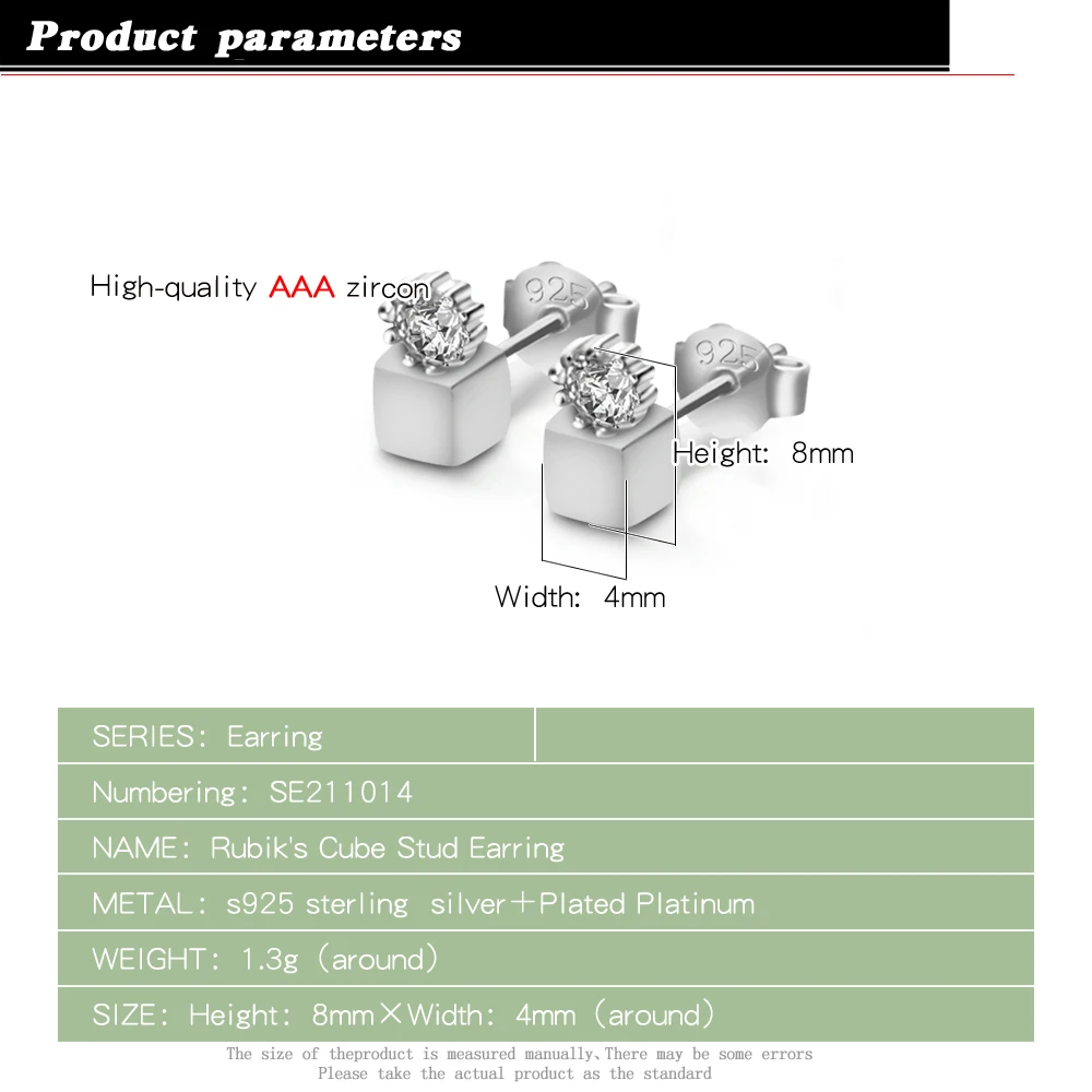 Новая Стразы Кубик Рубика серьги гвоздики элегантые сверкающие 100% 925