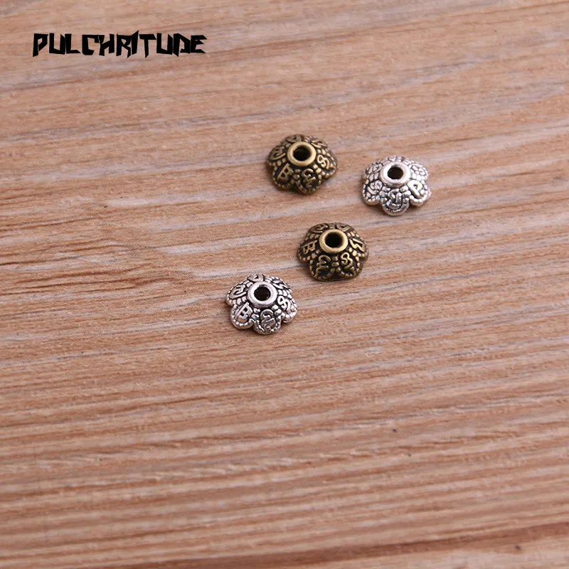 

100pcs 3*8*8mm Two Color Bead Caps Charm Hollow Flower Letter Pendants Jewelry Accessories DIY Receptacle Charms