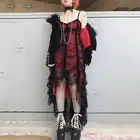 Женское Сетчатое кружевное плиссированное платье Mall Goth, летние готические черные платья средней длины темной академии, одежда в стиле панк и эмо