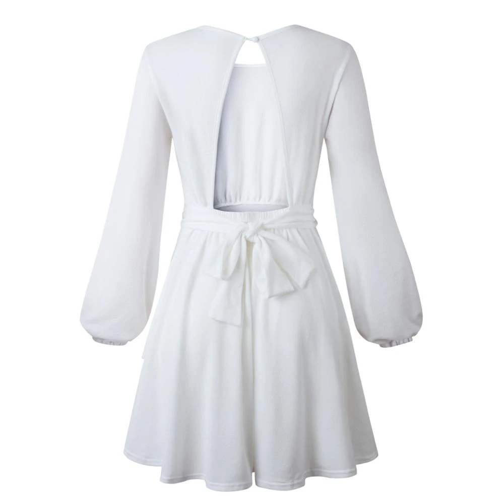 Сексуальное платье трапециевидной формы с оборками длинным рукавом Осеннее