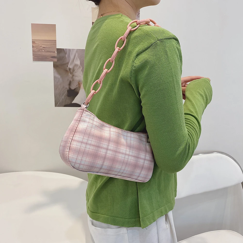 Трендовая женская сумка 2021 клетчатая для покупок маленькая сумочка на плечо