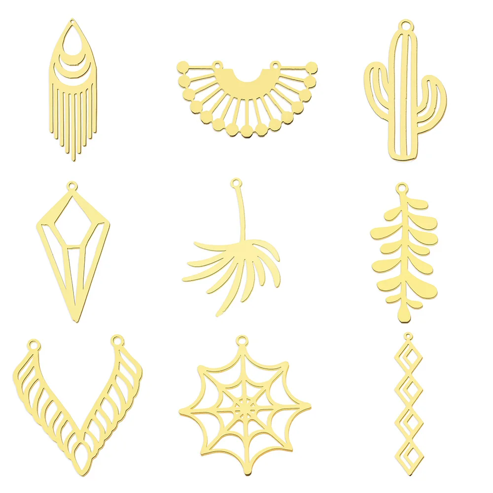 5 шт./лот 316 серьги-подвески из нержавеющей стали с геометрическими листьями, оптовая продажа, минимализм, Ромб, ювелирные изделия, подвески, кактус, OEM-веер