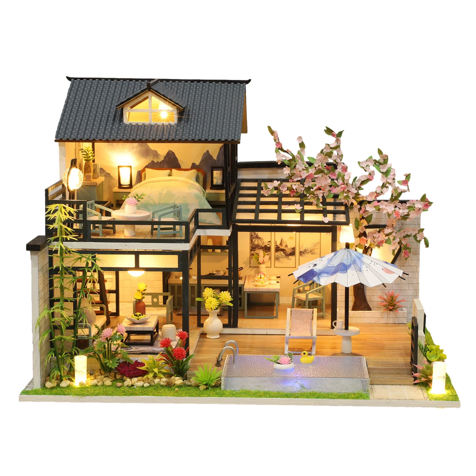 

Miniature 3D Greenhouse Kit Wooden Dollhouse With Furniture Craft Kits For 14 Years Old For Adults DIY Wooden Doll House Kit Wit