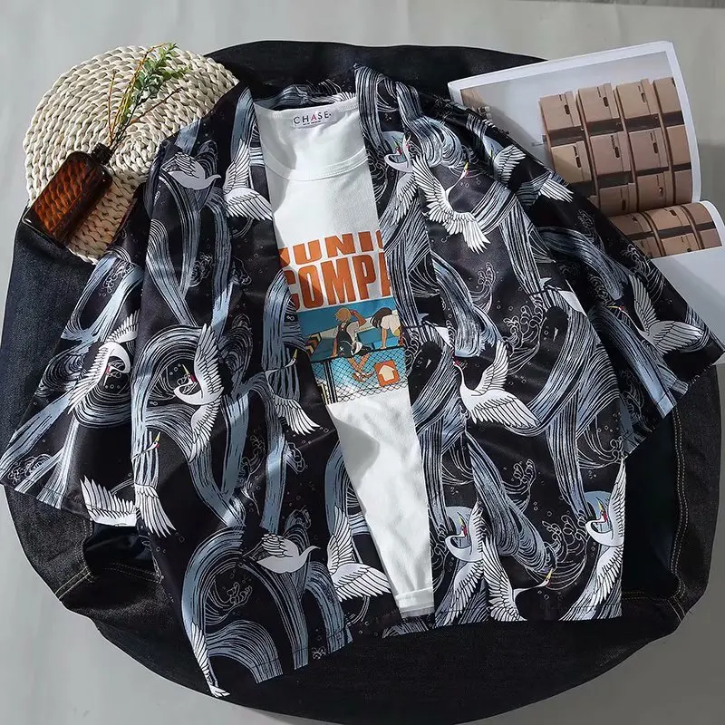 

Japanese Kimonos Cartoon character Print Cardigan Harajuku Loose Kimono Blouses Feminino Outerwear Shirts Women Man Coats Yukata