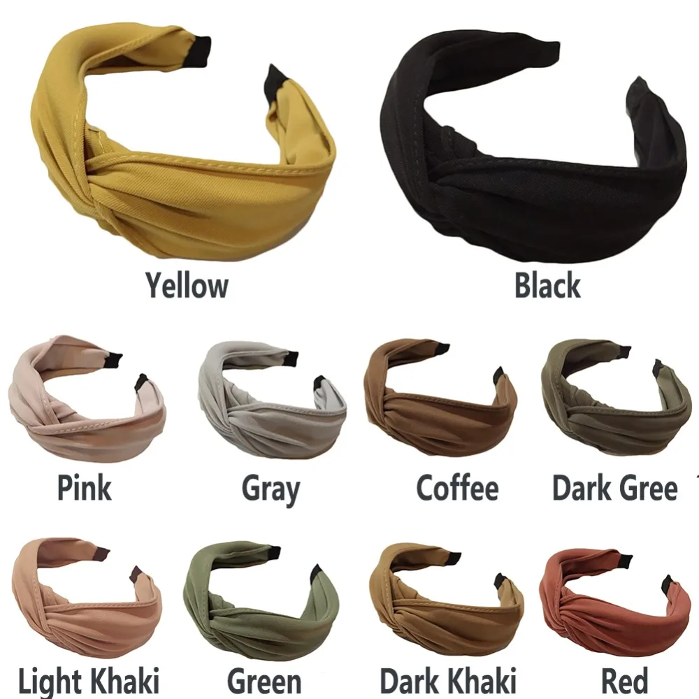 Женская повязка на голову однотонная с бантом перекрестная тканевая ободок