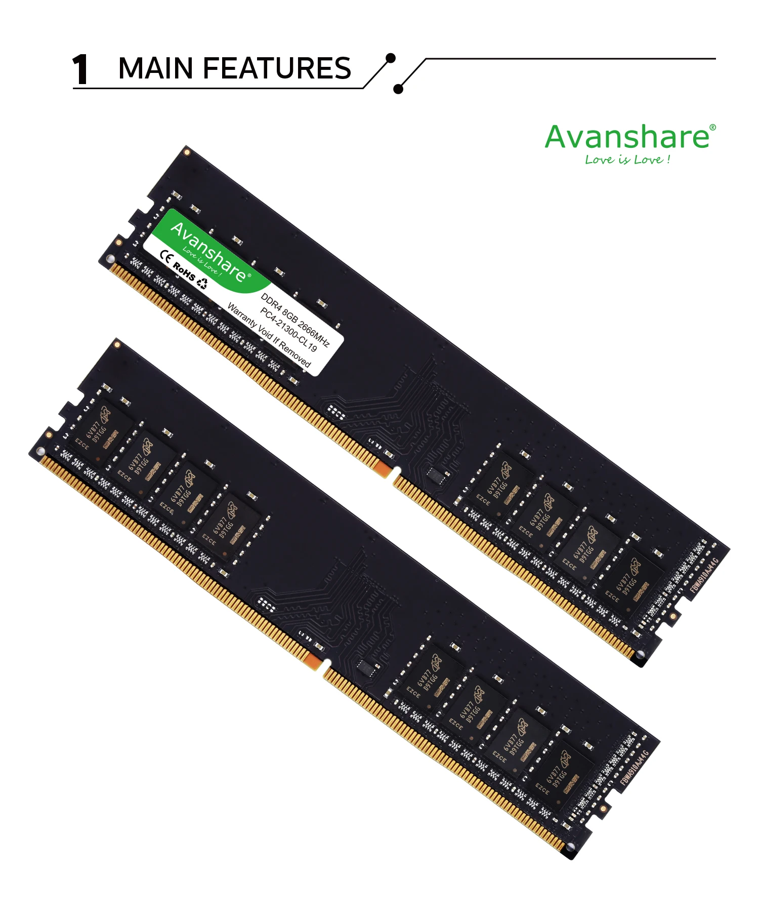 Оперативная память Avanshare DDR4 4 ГБ 8 ГБ 16 ГБ 2133 2400 МГц 288Pin пожизненная гарантия высокая производительность скорость настольных ПК Intel AMD Inter Stic