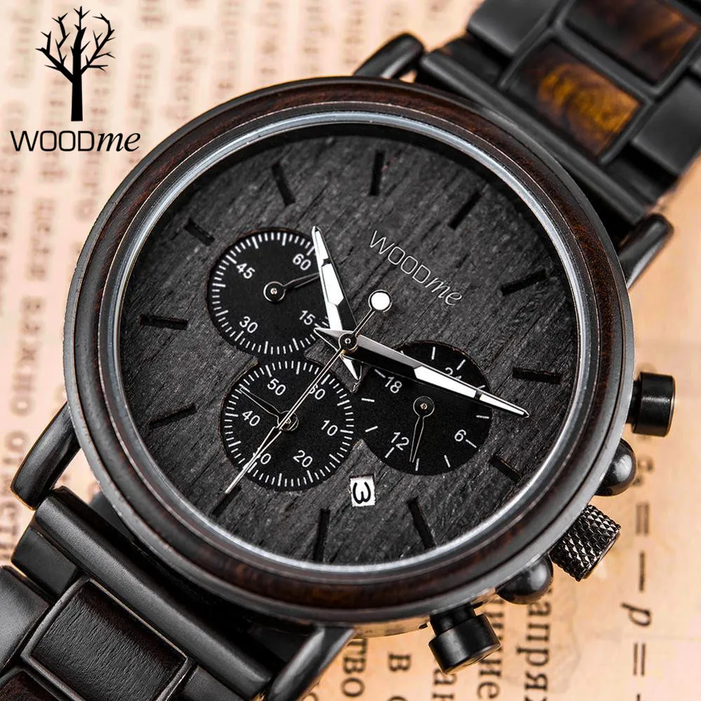 

ас мђжские Men Watches WOODme Fashion Wooden Quartz Watch Gift Luxury Business Timepiece Luminous Hands Auto Date Chronograph
