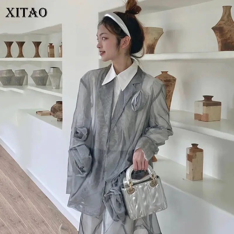 

XITAO Flowers Tailored Coat Three-dimensional Decoration Autumn New Style Fashion Casual All-match Tailored Coat GWJ0293