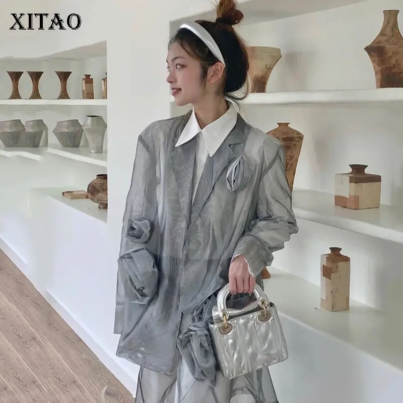 

XITAO/приталенное пальто с цветочным рисунком; Трехмерное украшение; Новый осенний стиль; Модное повседневное универсальное пальто; GWJ0293