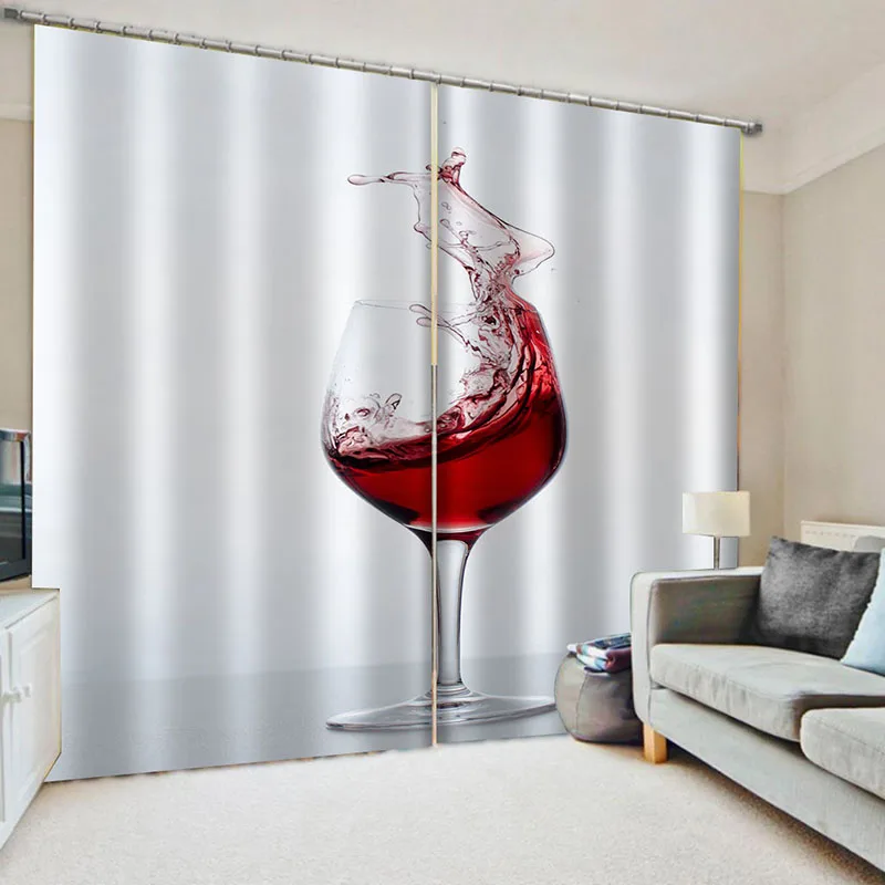 

Modern minimalist Curtain New Beautifully Romantic Red Wine Glass 3D Beer Grass Printing Curtain Window Drapes for Living Room