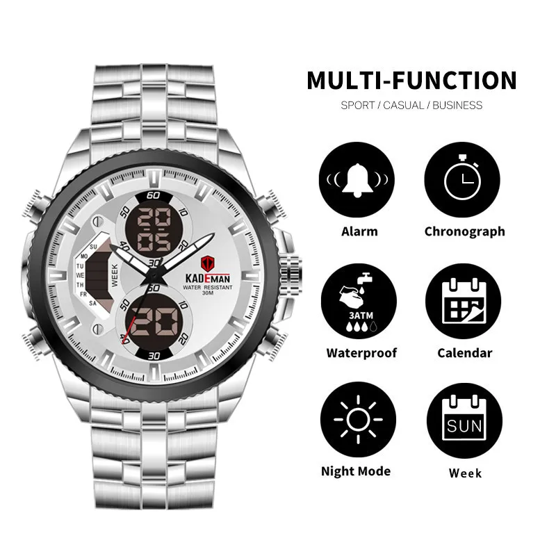 Новые роскошные мужские часы 30 м водонепроницаемые спортивные светодиодные