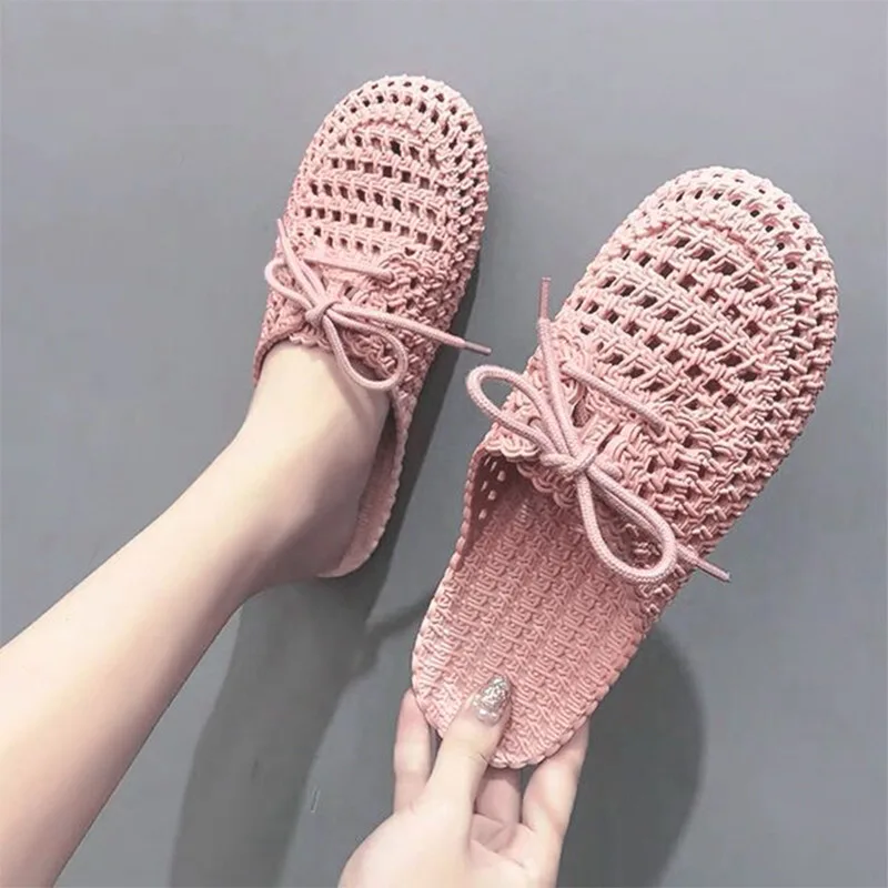 

Summer Women's Openwork Slippers Woman Non-slip Slides Female Hollow Out Breathable Flat Women Home Indoor Shoes Big Size