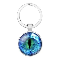 dragon cat snake animals eye pupil round glass cabochon keychain bag car key chain ring holder charms keychains for gifts