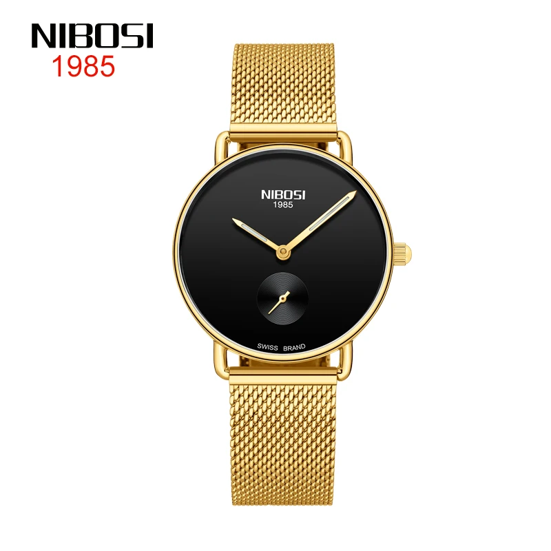 Женские наручные часы NIBOSI роскошные брендовые золотистые кварцевые женские