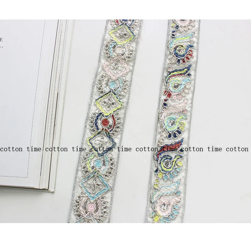 

4 Yards Silver Sequins Lace Retro Trims Webbing Embroidery Ribbons for Wedding Dress DIY Sewing Accessories