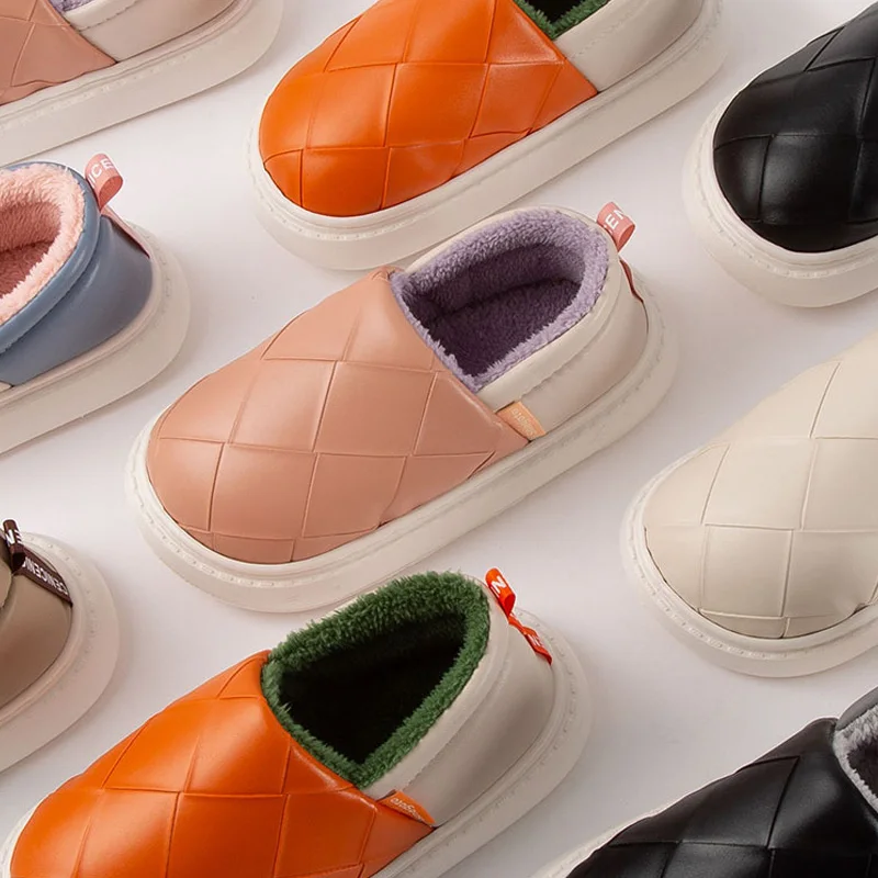 Женские зимние тапочки из искусственной кожи Нескользящие домашние на толстой
