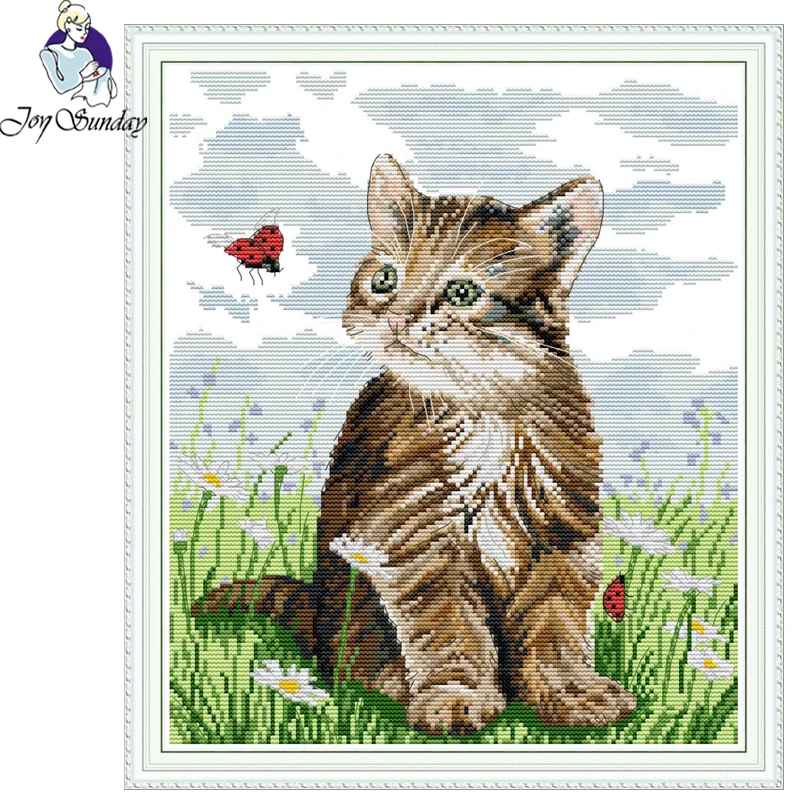 

Joy Sunday,cat,cross stitch embroidery kit,Cartoon cross stitch pattern,cross stitch needlework,Animal pattern cross stitch kit