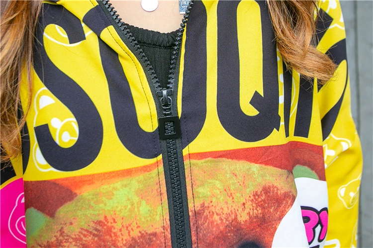 

Vefadisa Cartoon Print Hooded Jacket Stitching Color Women Coat 2021 Spring Casual Letter Print Women Jacket Loose Red QYF3778