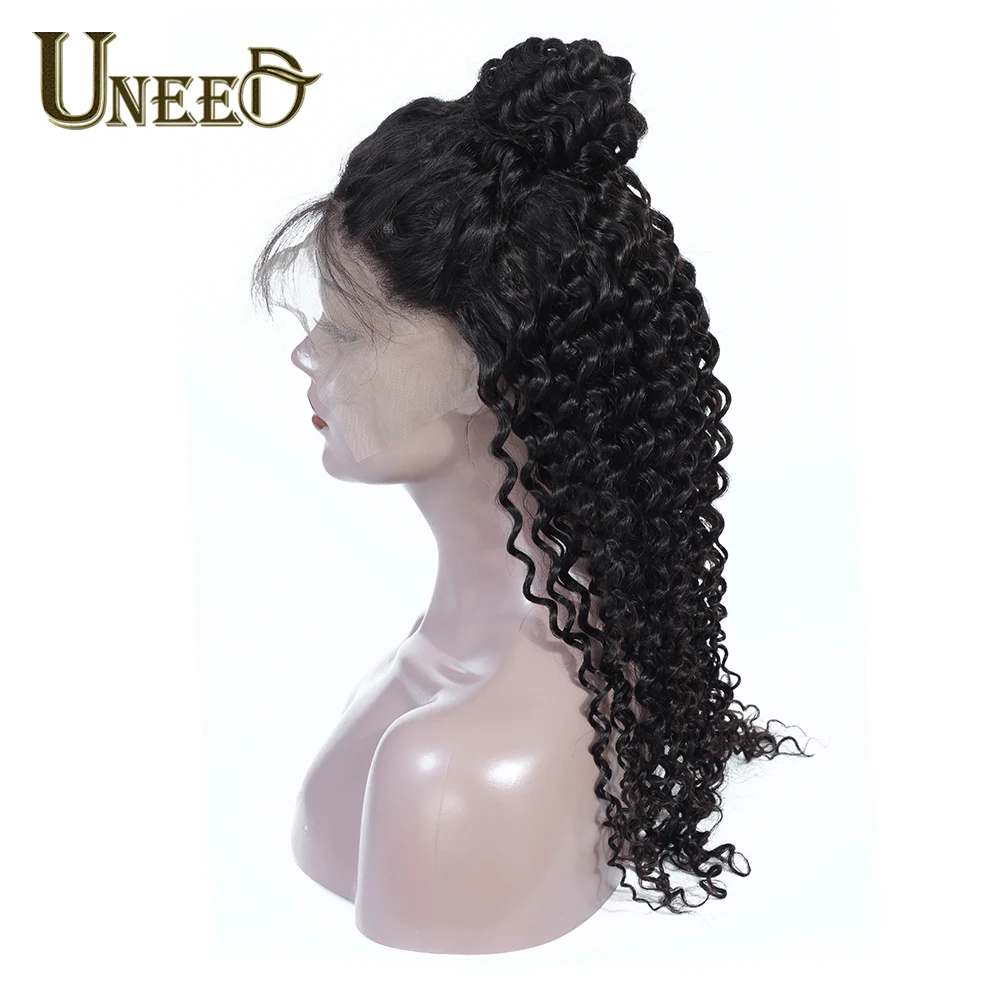 Uneed 13*4 парики на шнурках для черных женщин Бразильские глубокие волнистые человеческие волосы парики предварительно сорванные с волосами младенца 150% плотность remy волосы