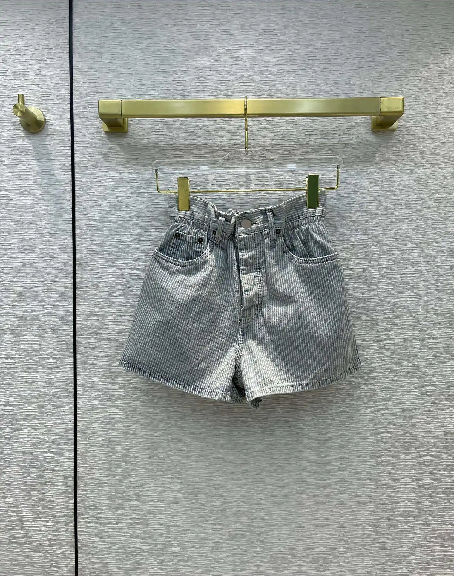 

Женские джинсовые шорты в Вертикальную Полоску, прямые джинсовые шорты с высокой талией в повседневном стиле, лето 2021