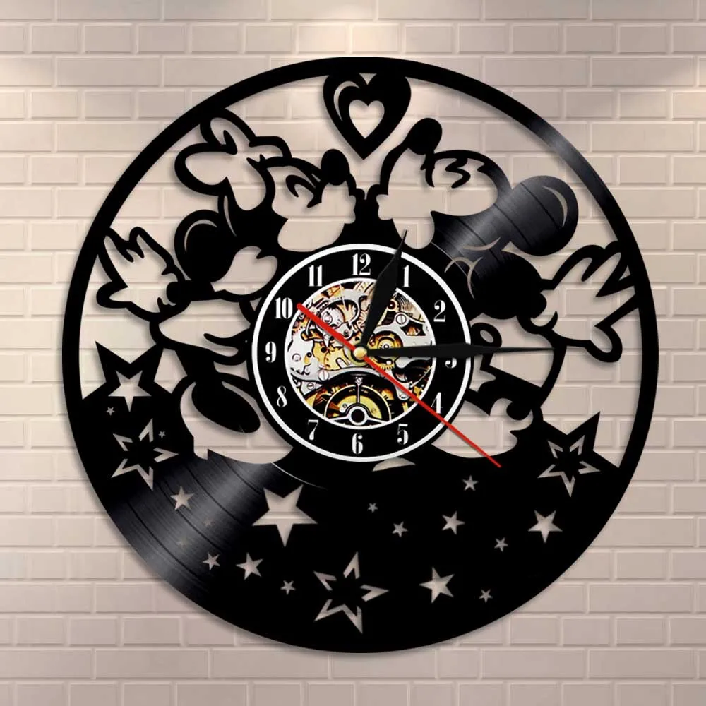 Kiss Mickey Mouse Запись настенные часы Виниловые настенные часы поцелуй Микки Маус часы Микки Маус виниловые часы - Цвет: Kiss Mickey Mouse