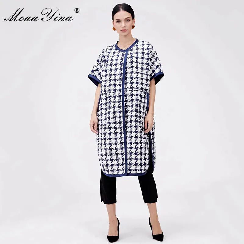 

MoaaYina, модное дизайнерское пальто, весенне-осеннее женское пальто с коротким рукавом, с рисунком гусиных лапок, EWoolen, тканевое пальто