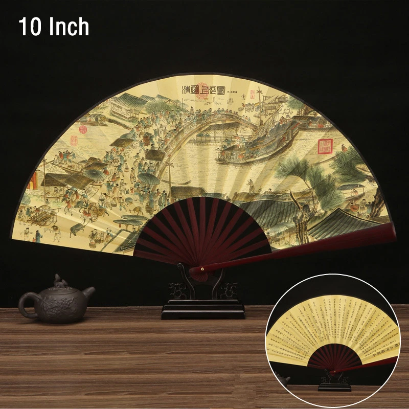 

1pcs Vintage Bamboo Craft Fan Chinese Folding Silk Cloth Fan Pattern Art Craft Wedding Dance Hand Fan