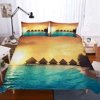 bed cover set full size bedding 3d soft home textile sandy beach in the sunset bed clothes with pillowcases