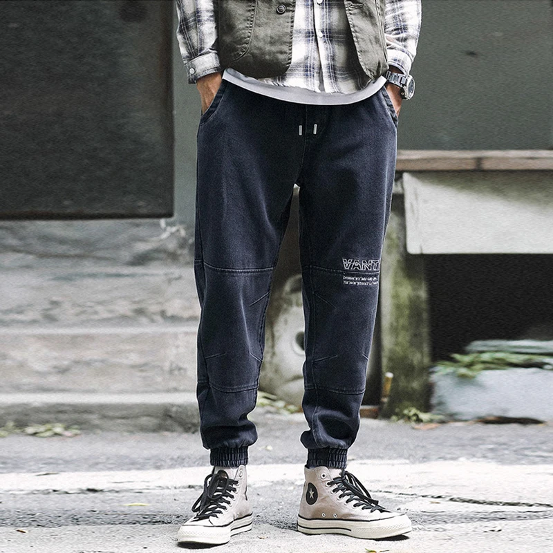 Fashion Streetwear Men Jeans Loose Fit Spliced Designer Denim Cargo Pants Harem Jeans Men Japanese Style Hip Hop Joggers Jeans