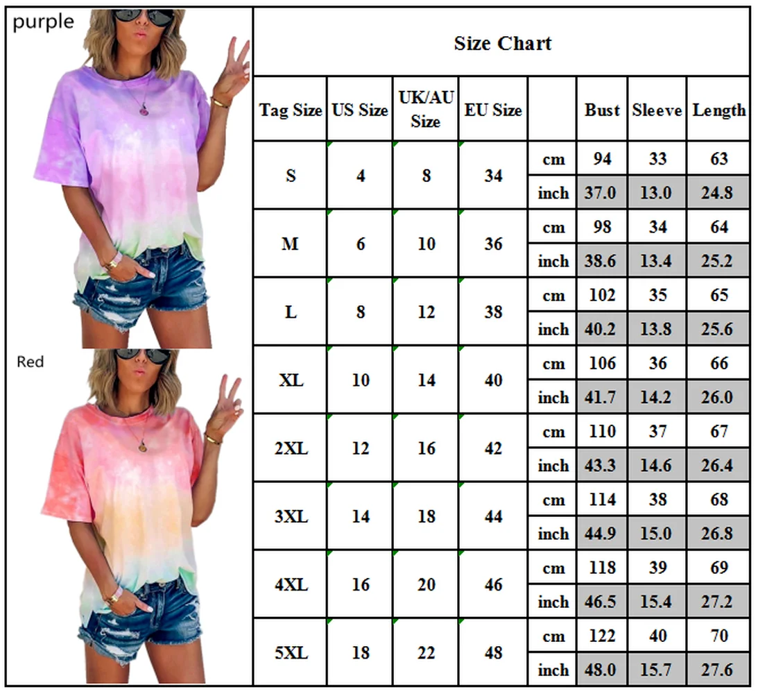 

Women Short Sleeve Gradient Tie Dye Blouse T-Shirt Summer Casual Tops Tee Shirt
