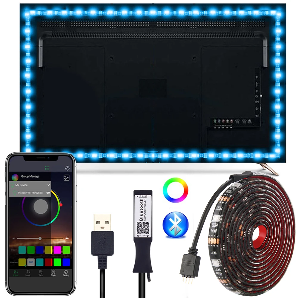 Светодиодная лента USB 5050 RGB 50 см 1 м 2 управление через приложение контроллер Bluetooth