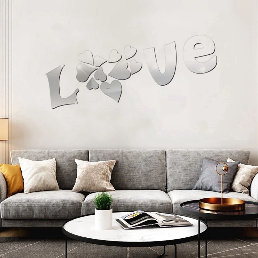 

Acrylic LOVE Wall Stickers Wall Decoration Art Decals Kids Children Room home decoration Golden DIY Heart Stickers Home Decor
