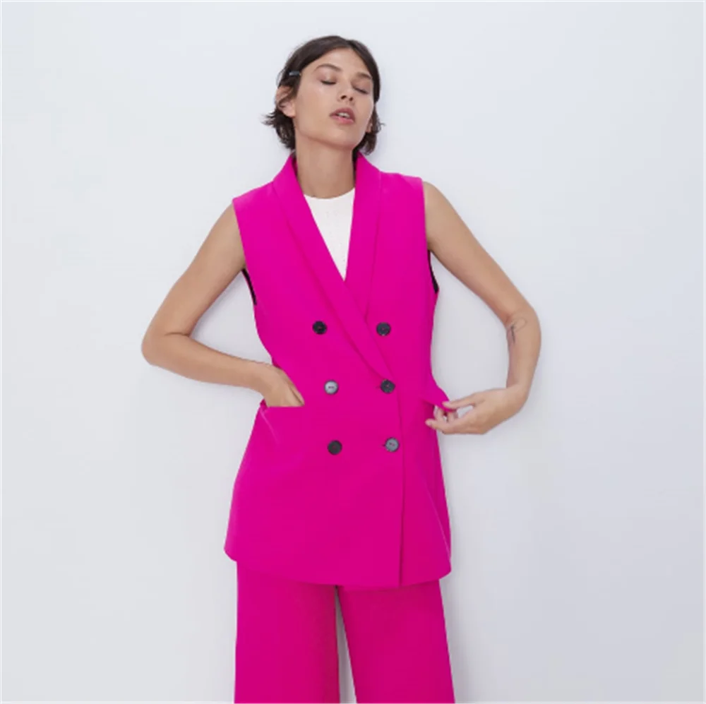 2019 ZA женский жилет модный новый осенний с пряжкой богемные лацканы без рукавов