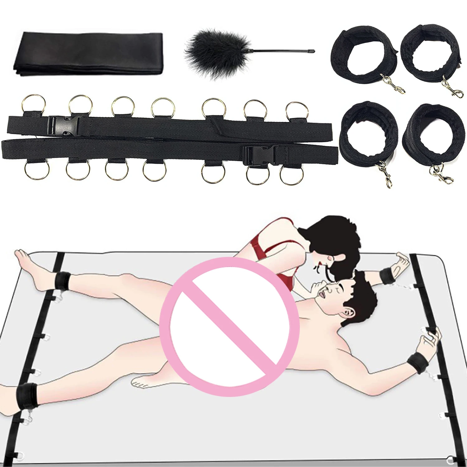 

Bed BDSM Bondage Restraints Handcuffs Open Legs Sex Bondage Set Couples Flirt Fetish Binding Limbs Slave Training Unisex Sex Toy