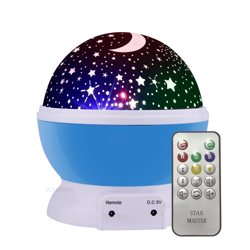 blue with remote Светодиодный вращающийся Звездный пульт ДУ проектора Новинка праздничное освещение Луна Небо вращение детский ночник работающая от батареи лампа - Испускаемый цвет: blue with remote