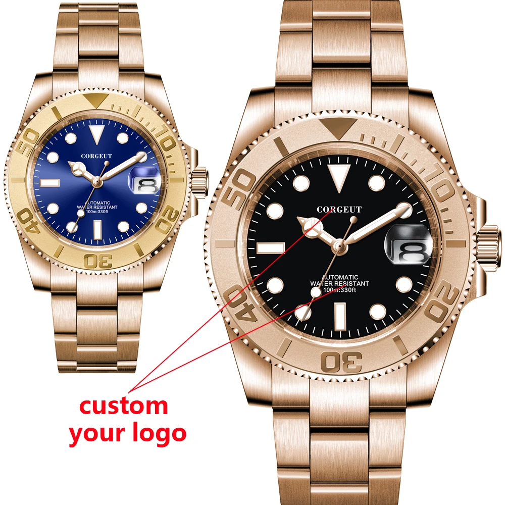 Часы мужские с логотипом на заказ золотистые NH35A | Наручные часы