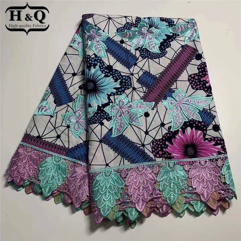 

H&Q embroidery wax nigerian water soluble lace fabric 2021 high quality 6 yards/pcs cotton ankara african wax print fabric H0420