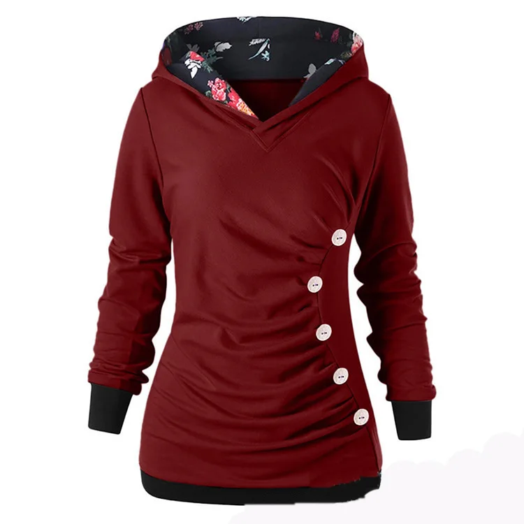 

Autumn Fashion Hoodies Women Casual Multi Button Long Sleeve Pullover Winter New Lady Clothing Slim Print Polyester Sweatshirts