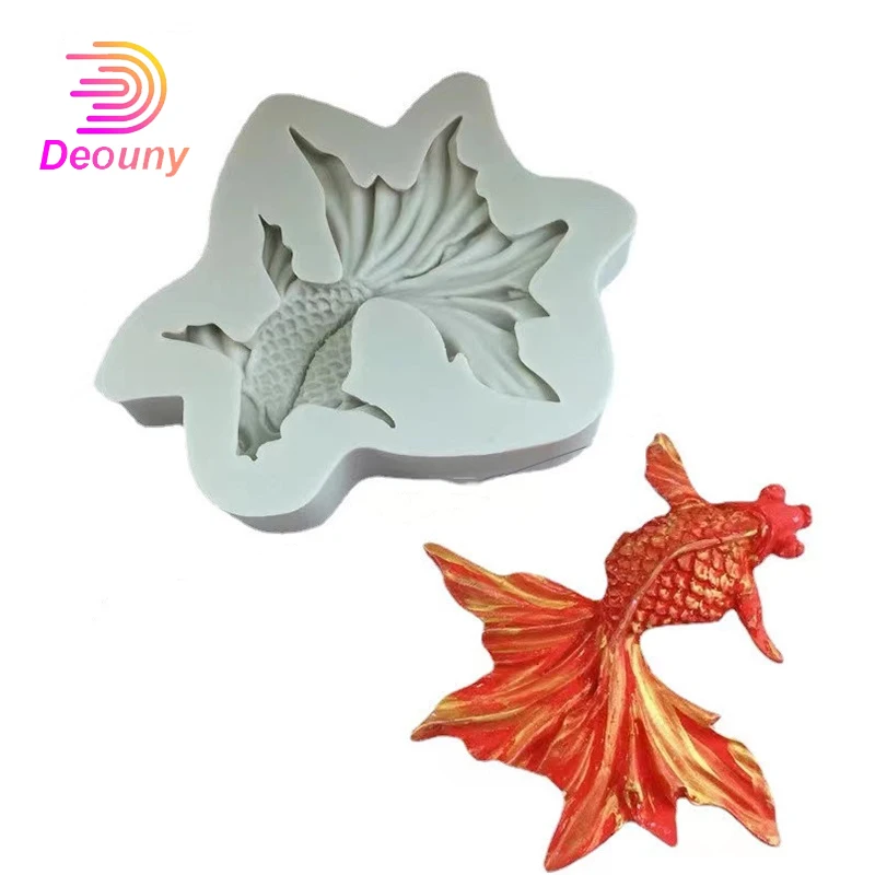 

DEOUNY New Goldfish Silicone 3D Mold Fondant Chocolate Liquid Soap Carp Mold Cake DIY Decor Tools Candy Pudding Baking Mould Hot