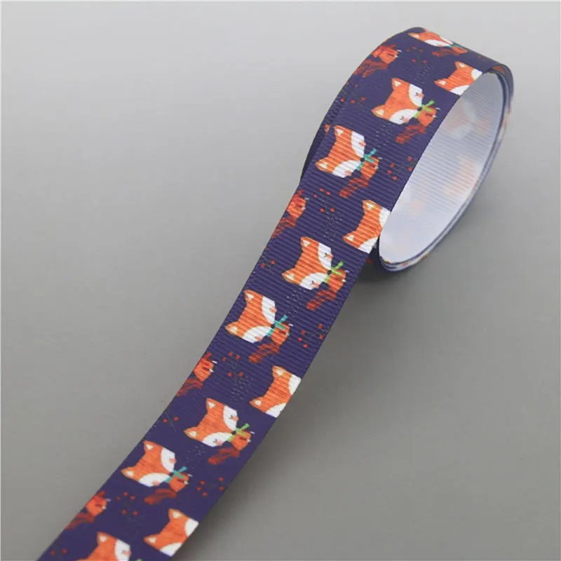 DUWES 50 ярдов Лиса животные напечатанный Grosgrain ленточный аксессуар Hairbow головные уборы украшение «сделай сам» оптом OEM D1150