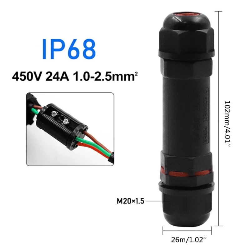 

Outdoor IP68 Waterproof 3 Pin Cable Connector I-Shape Straight Quick Wiring