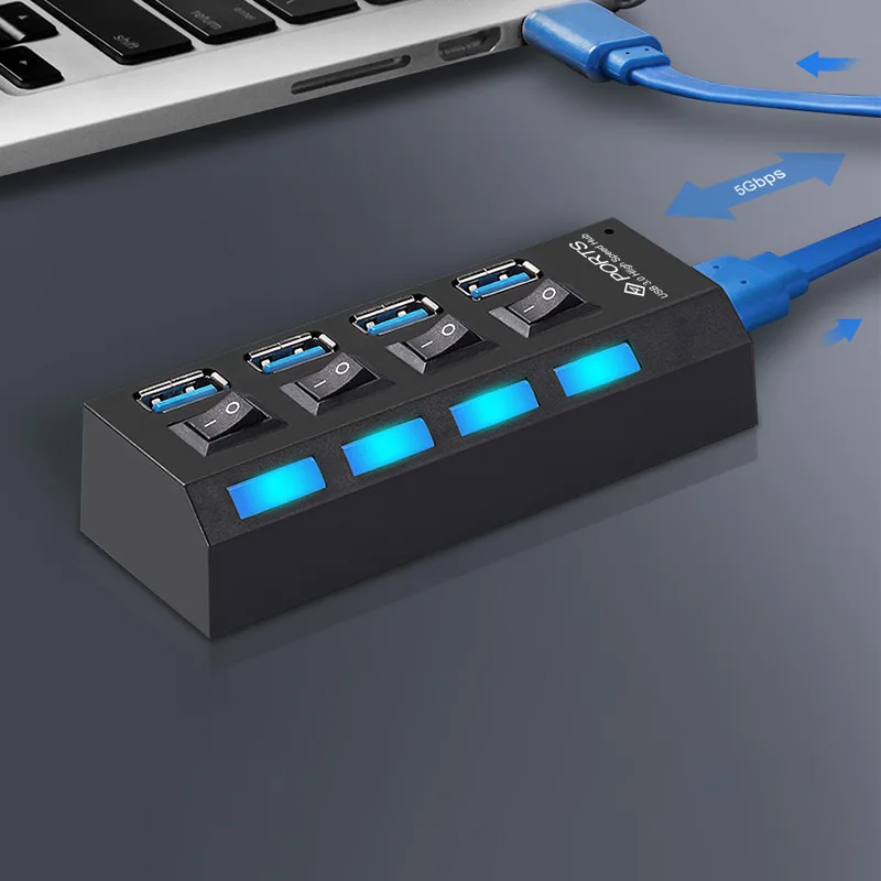 

С независимым выключателем hub 3,0 удлинитель USB3.0 HUB 4-портовый разветвитель 3,0 hub USB4 порт многопортовый Hab PC Аксессуары для компьютера