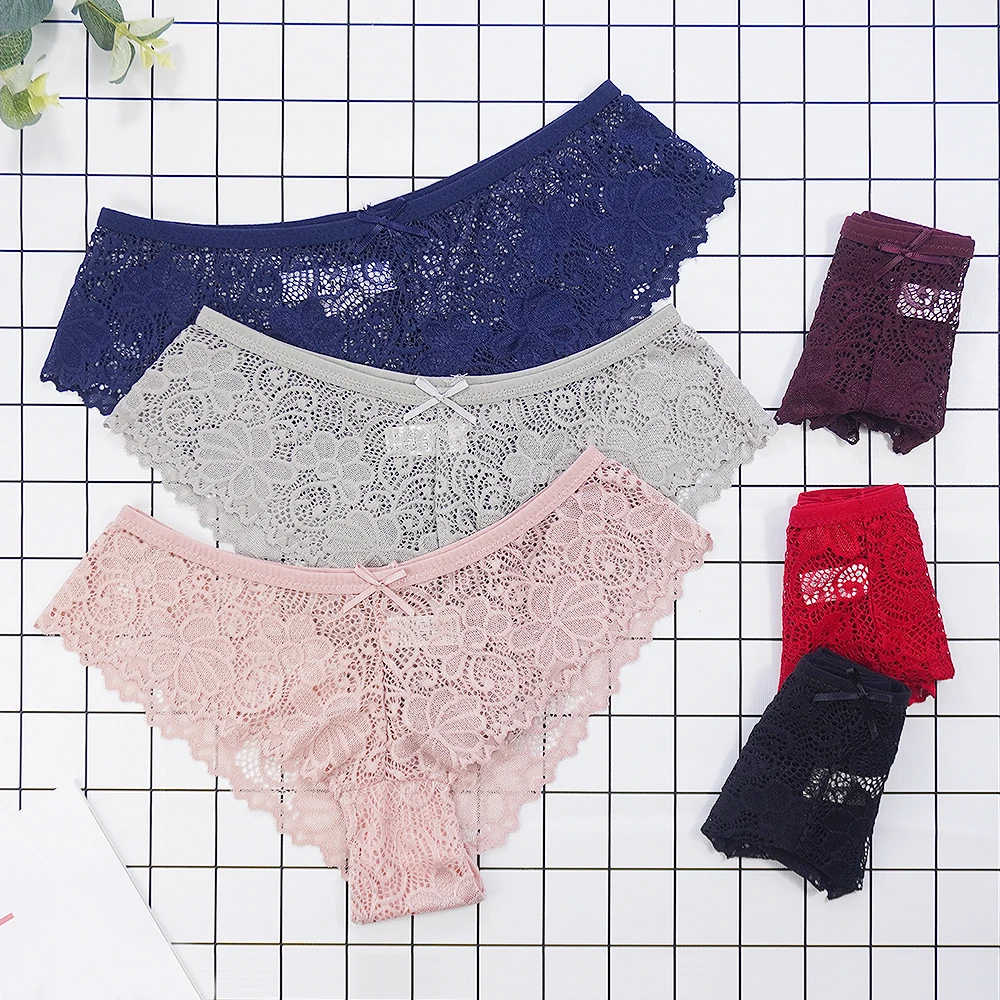 

3 шт./партия нижнее белье для женщин, сексуальное нижнее белье, Feminina для дам, кружевное нижнее белье комплект из Однотонные трусы полые Персп...