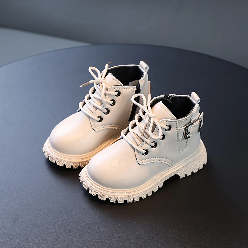 

Soft Leather Baby Girls Leather Martin Boots Zipper Anti-slippery Lace Up 1-8 Years Old Kids Short Boots T21N09LS-32
