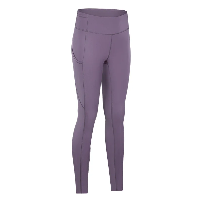 

New elastic double-sided thin Yoga Pants women's high waist splicing pocket sports running Capris autumn and winter