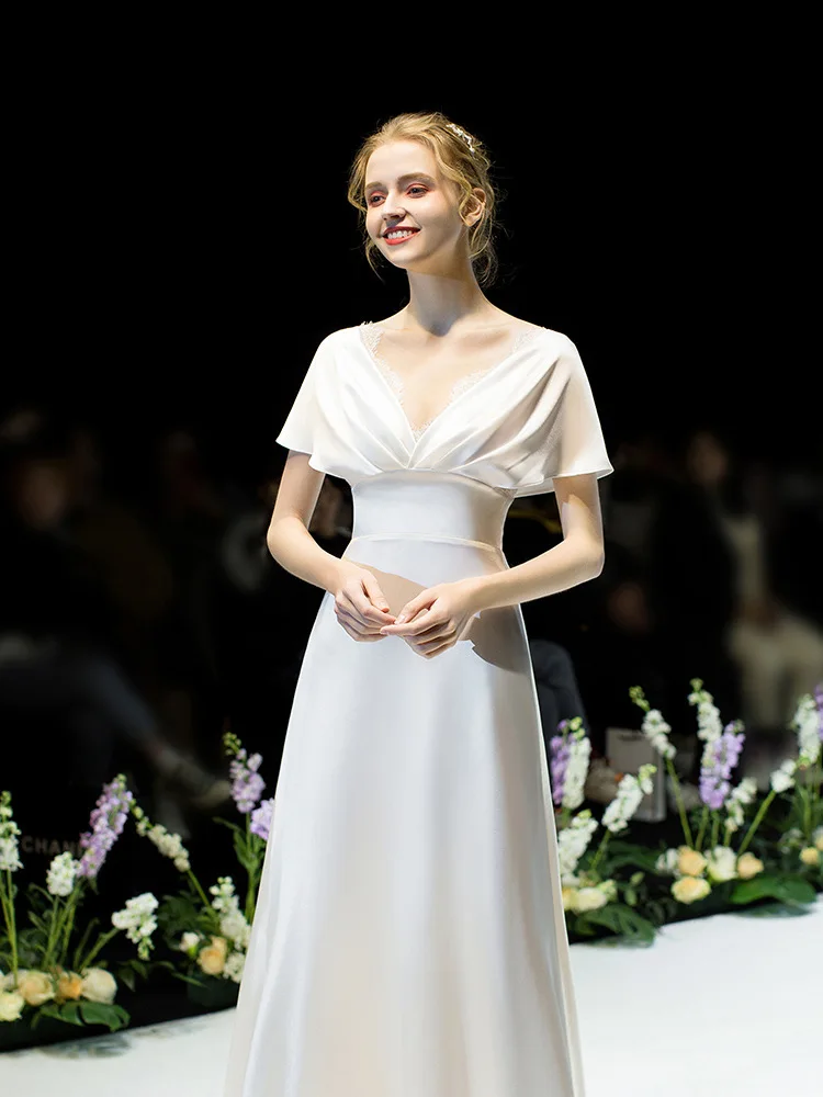 

Women Fashion Satin V-Neck Bandage Backless Wedding Party Evening Dress