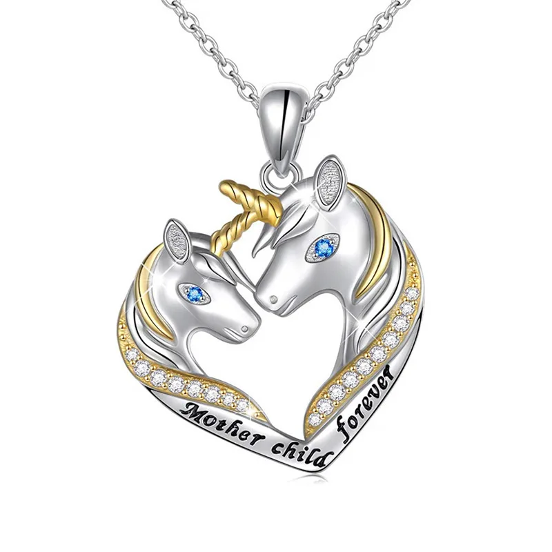 

Fashion Enamel Unicorn Ring Silver Plated White Rhinestones Lettering Mother Child Forever Rings For Women Wedding Party Jewelry
