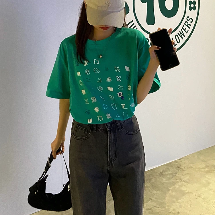 Повседневные свободные повседневные Модные простые футболки с геометрическим