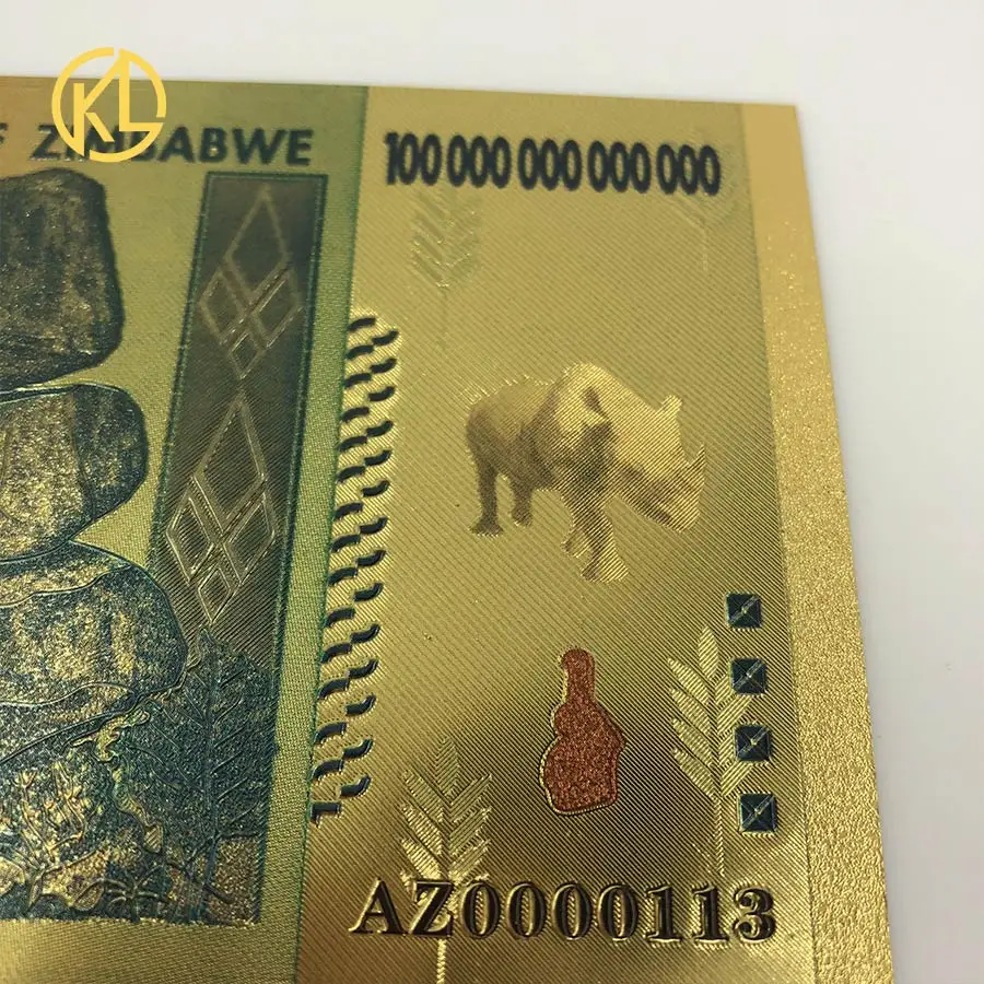 10 шт. Ограниченная серия носорог Zimbabwe Вие сто триллионов квинтильонов долларов 24 к Золотая банкнота для азартных игр жетон деньги